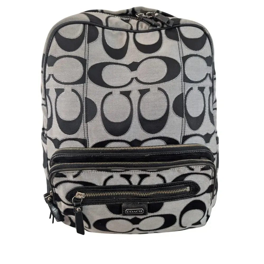 COACH! FAB BLACK, GRAY & SILVER MONOGRAM VINTAGE FULL SIZE BACKPACK, BAG, PURSE!